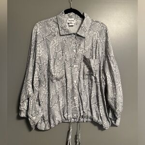 LNA Alpine Button Up-Grey Snakeskin Print